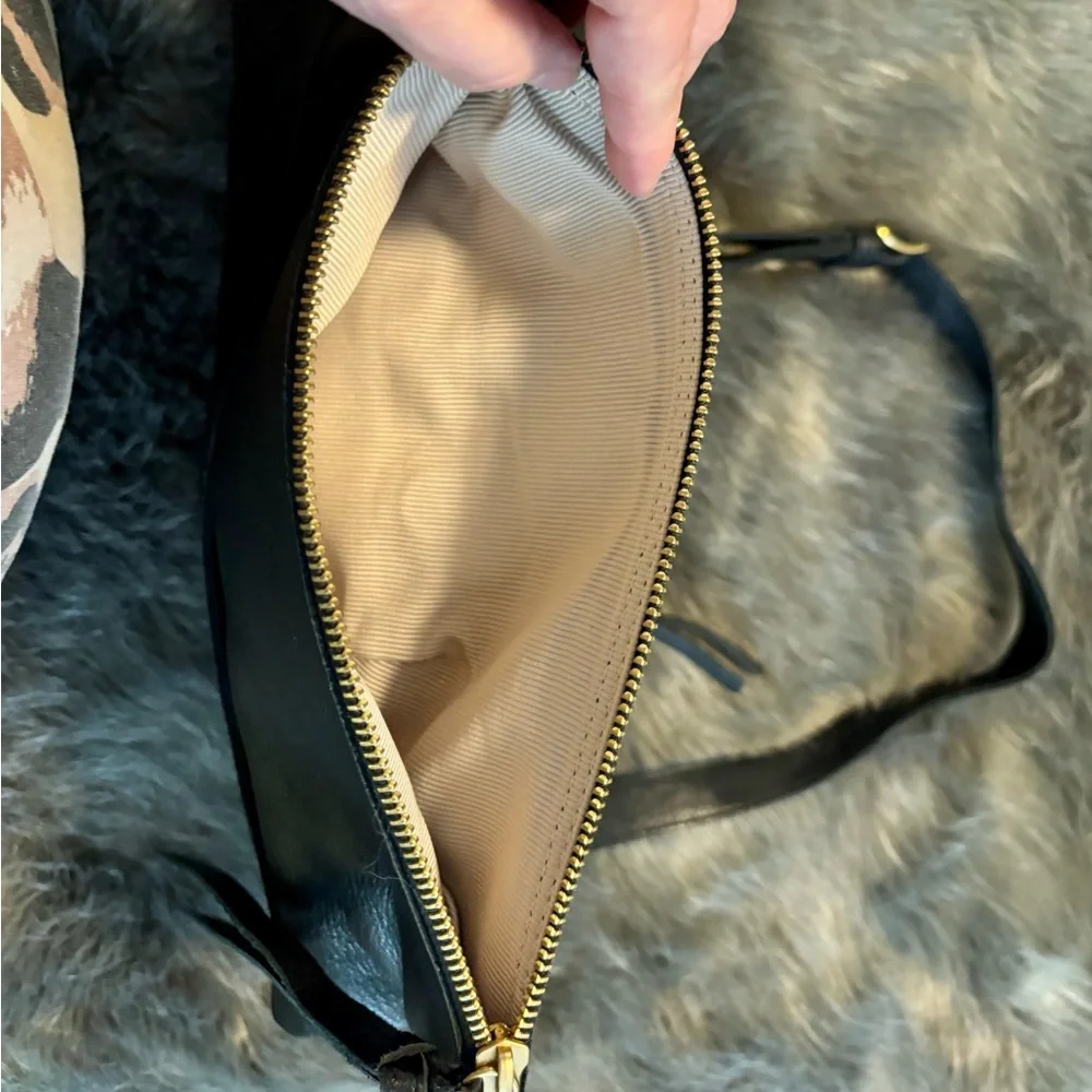 Black Leather Crossbody Bag with Gold Accents